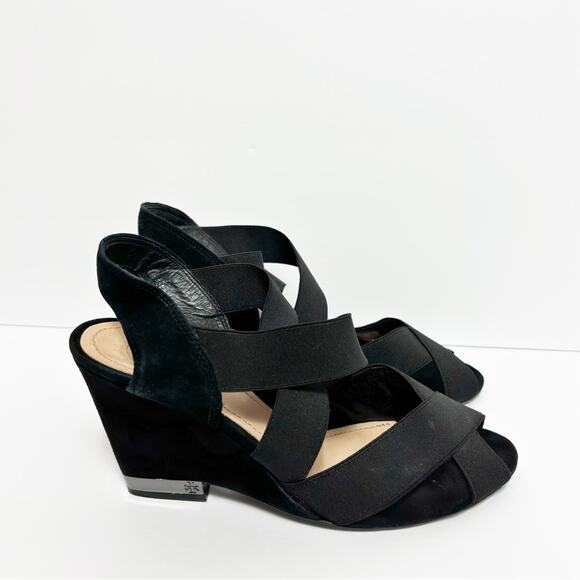 TORY BURCH DEBBIE SANDALS SLINGBACKS WEDGE BLACK HEELS SIZE 9.5 - Picture 1 of 9